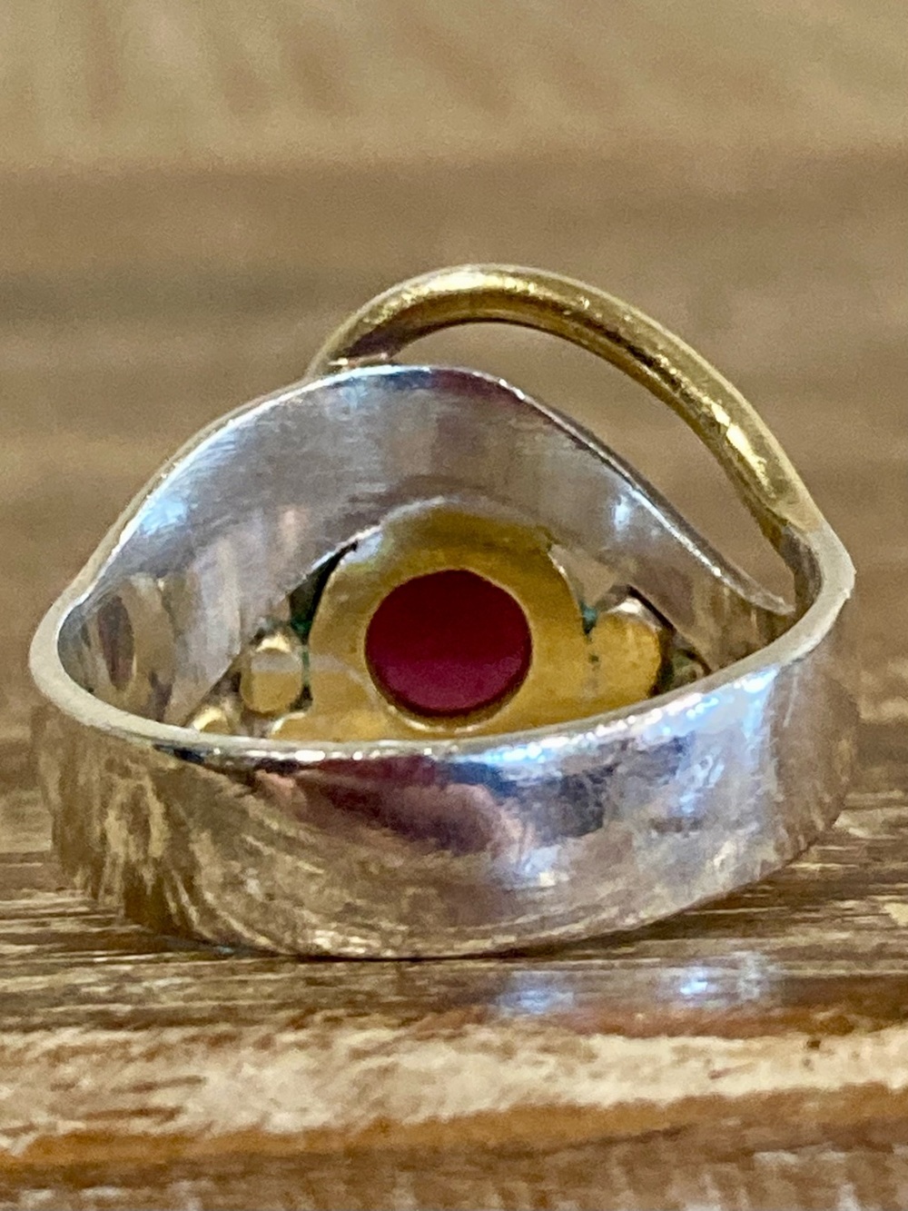 Sterling Silver & Gold‑Tone Purple Cabochon Ring • Size 8.5 • Modernist Grapes - Picture 10 of 17